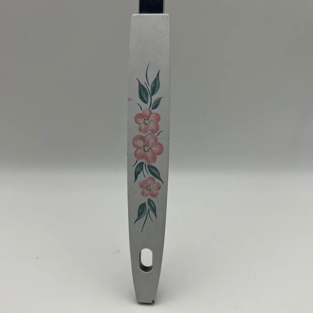 USA Stainless Steel Meat Fork Pink Floral Handle 12 inches 2 Prong Vtg